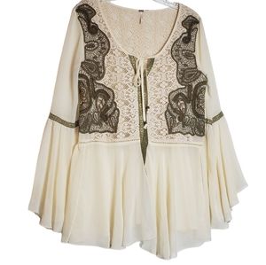 Free People Embroidered Lace Tunic Top